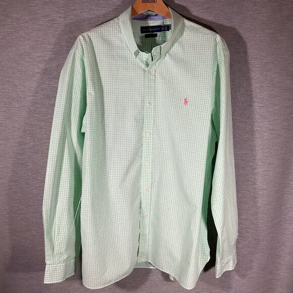Mens Ralph Lauren Polo Pale Green Gingham Button Down Shirt , Size XXL - Picture 1 of 5